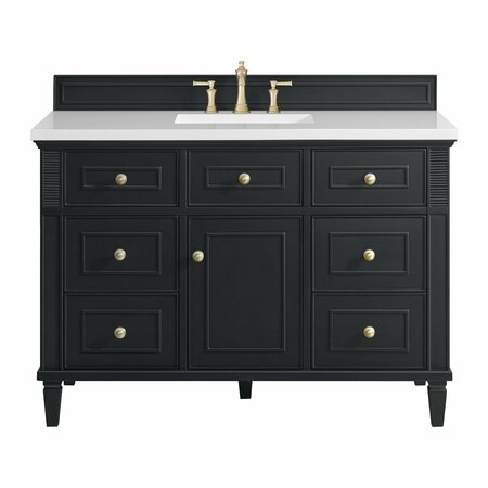 JAMES MARTIN VANITIES 48'' Single Vanity, Black Onyx w/ 3 CM White Zeus Quartz Top 424-V48-BKO-3WZ